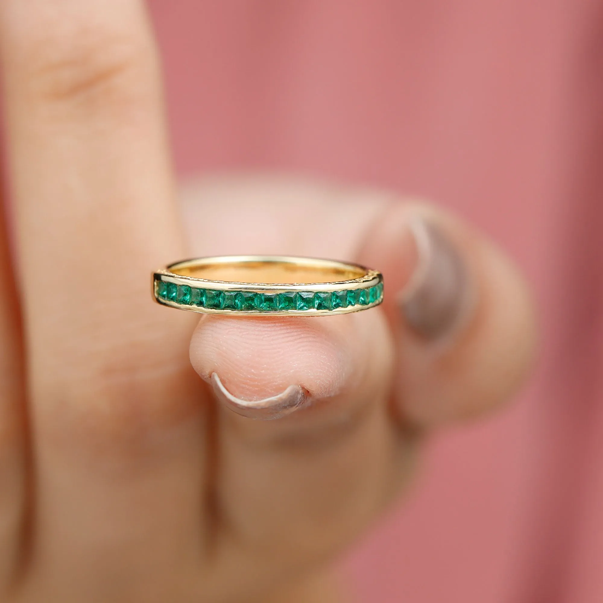 Princess Cut Lab Grown Emerald Half Eternity Ring