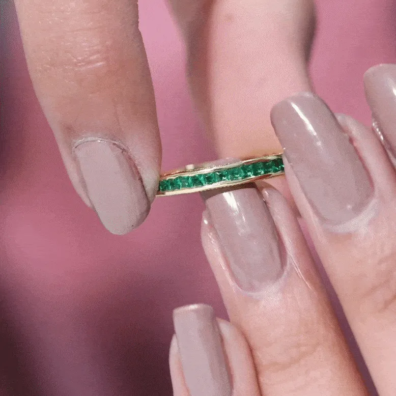 Princess Cut Lab Grown Emerald Half Eternity Ring