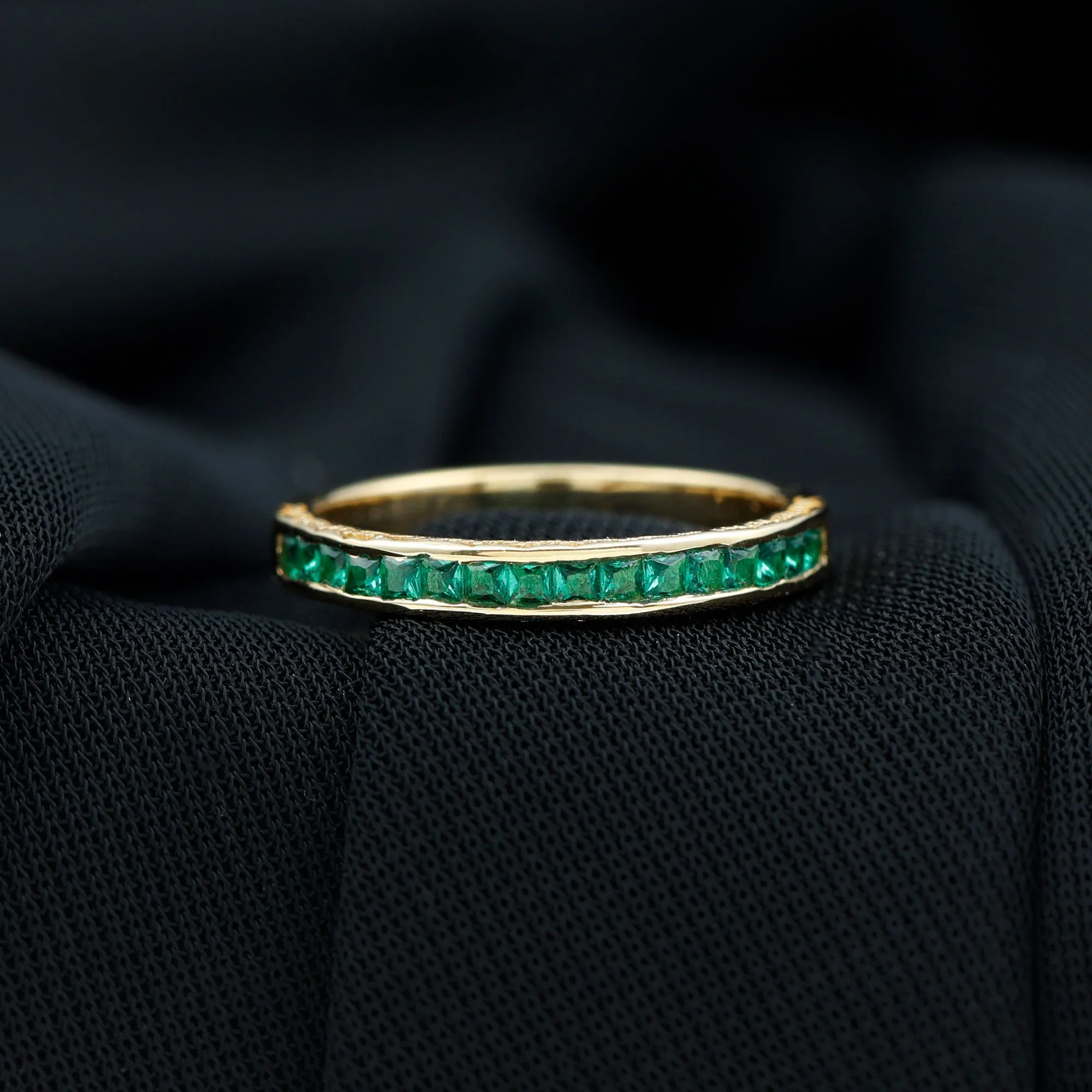 Princess Cut Lab Grown Emerald Half Eternity Ring