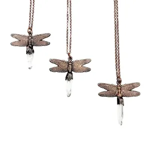 Quartz Crystal Dragonfly Necklace - Copper