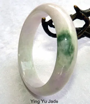 "Bliss" White with Lavender Hues, Big Green Vein "Old Mine" Burmese Jade Bangle Bracelet  59mm (BB-2927)