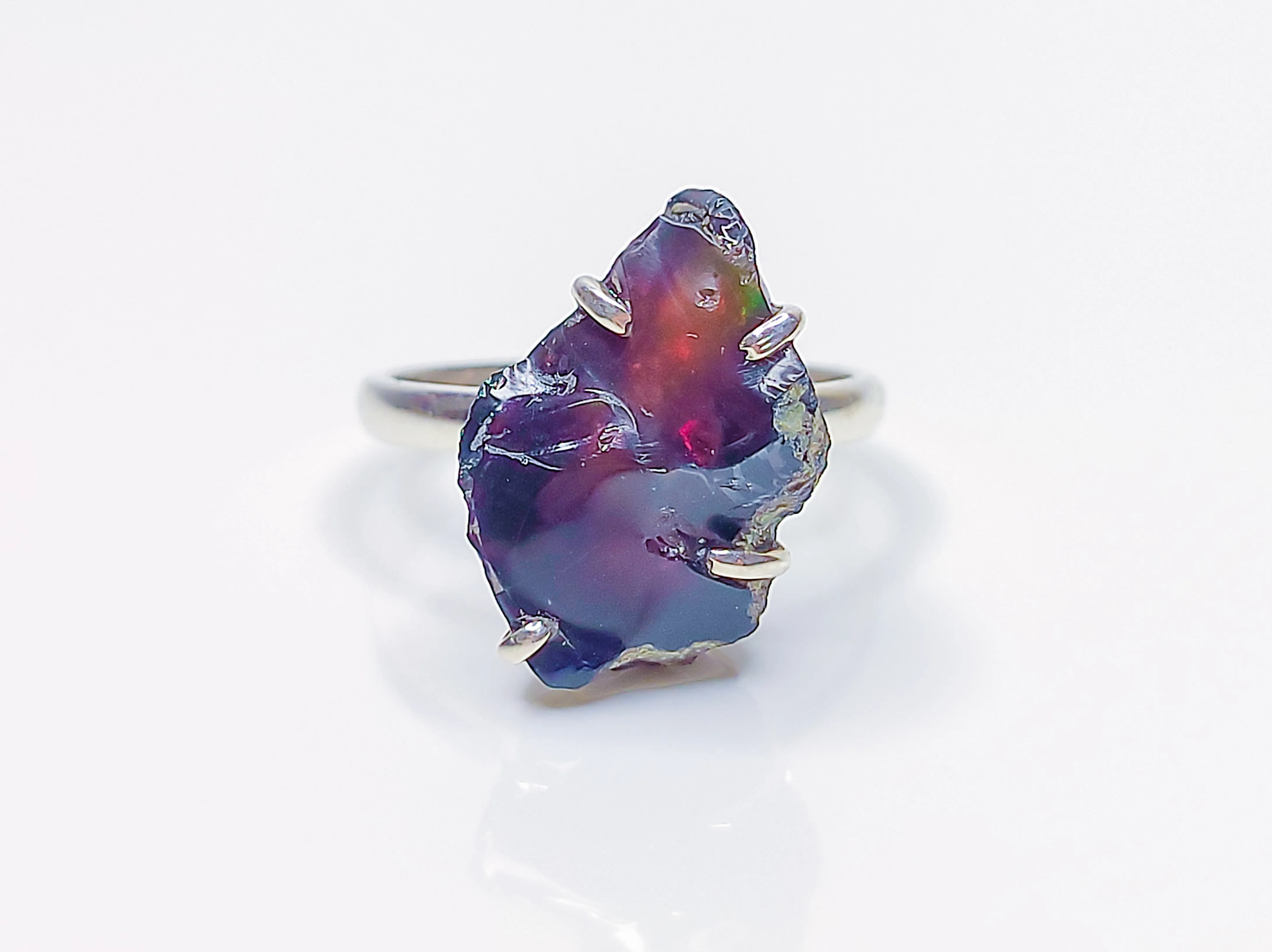 Rare Raw Black Fire Opal Ring