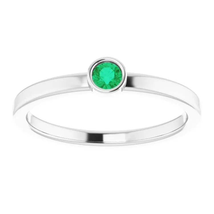 Rhodium-Plated Sterling Silver 3 mm Lab-Grown Emerald Ring