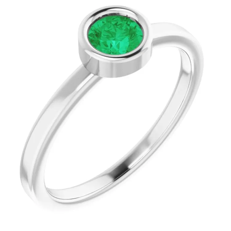 Rhodium-Plated Sterling Silver 4.5 mm Lab-Grown Emerald Ring