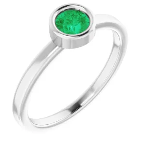 Rhodium-Plated Sterling Silver 4.5 mm Natural Emerald Ring