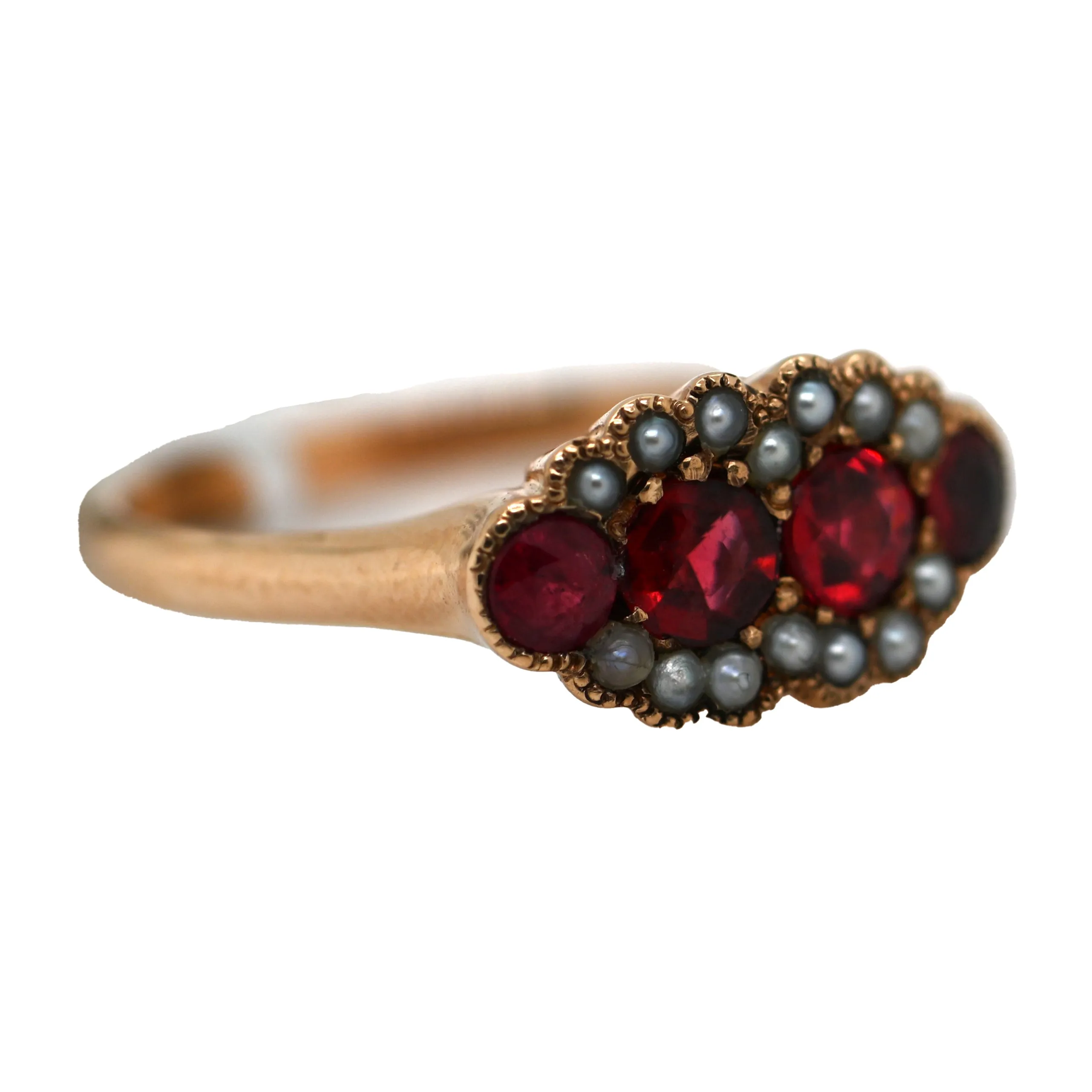 Rose Gold Seed Pearl & Aldandine Garnet Ring