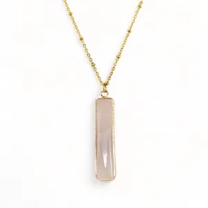 Rose Quartz Faceted Bar Pendant Necklace