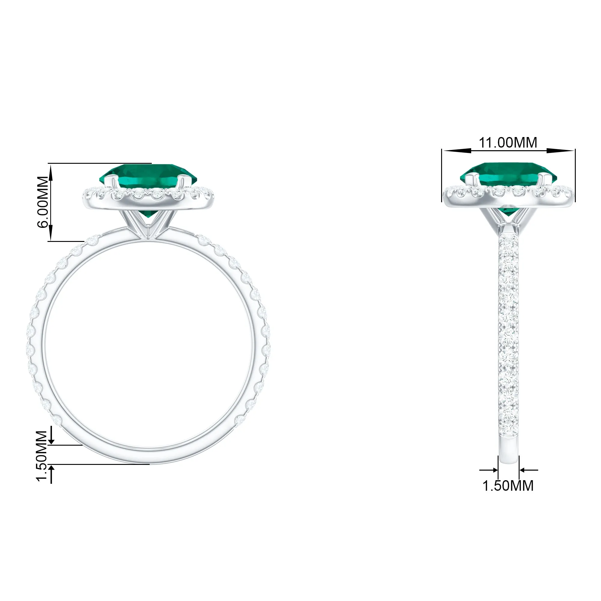 Round Created Emerald Classic Halo Engagement Ring with Moissanite