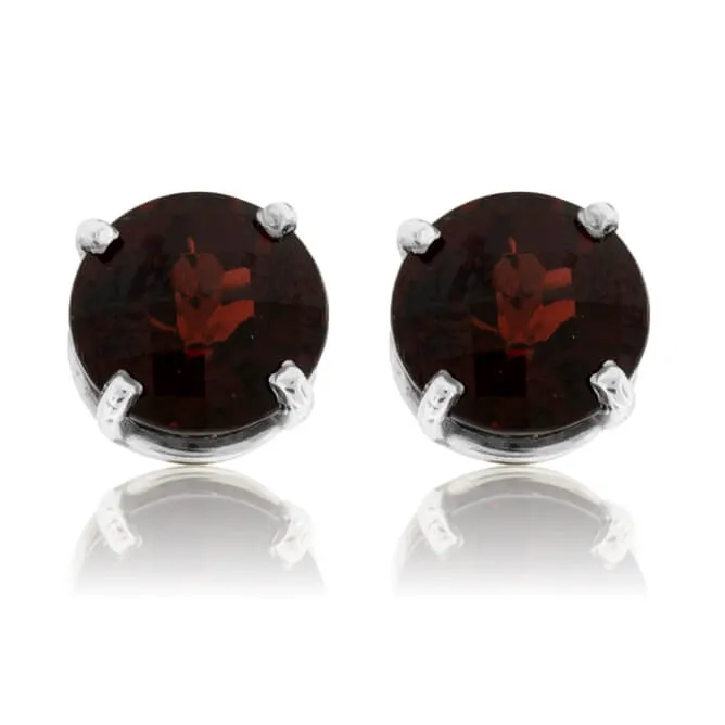 Round Garnet Stud Earrings