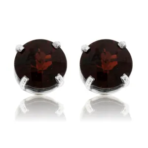 Round Garnet Stud Earrings