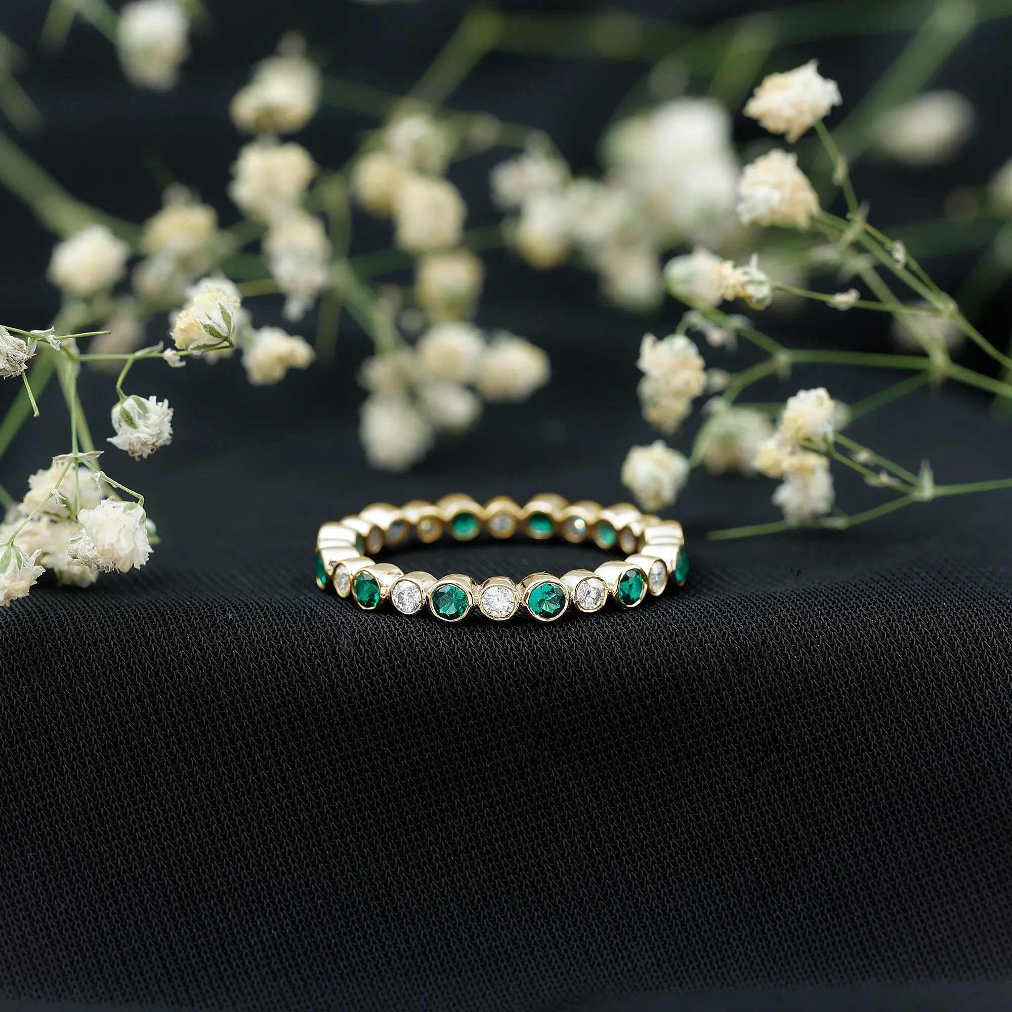 Round Lab Created Emerald Moissanite Eternity Band Ring