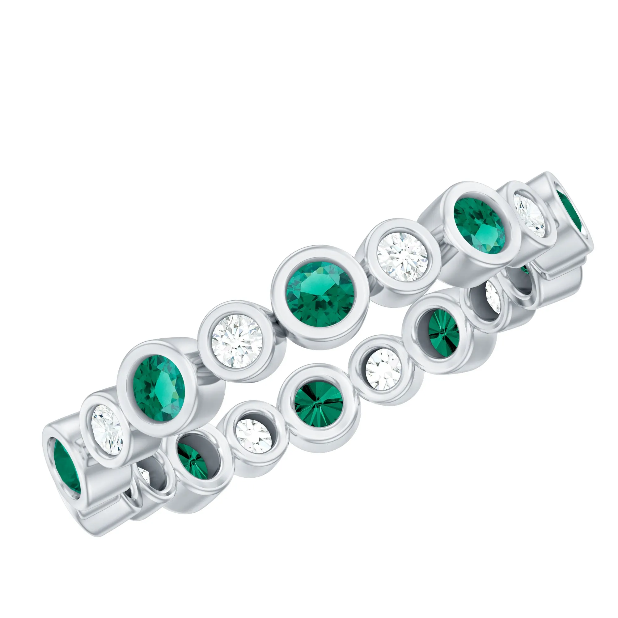 Round Lab Created Emerald Moissanite Eternity Band Ring