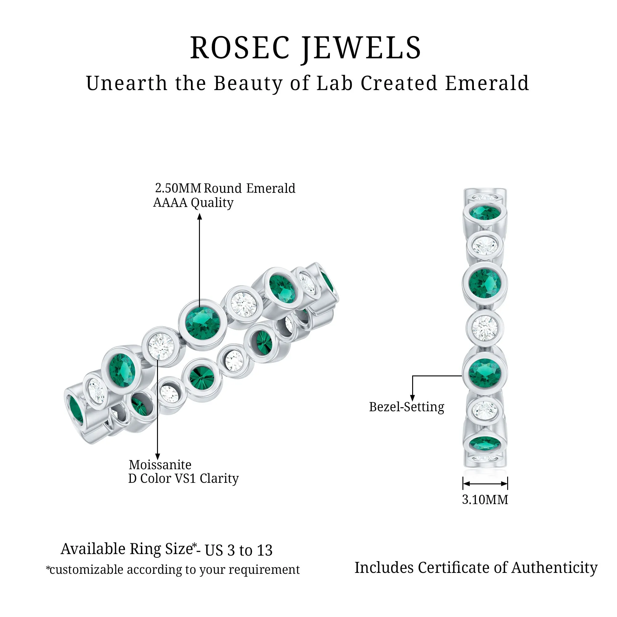 Round Lab Created Emerald Moissanite Eternity Band Ring