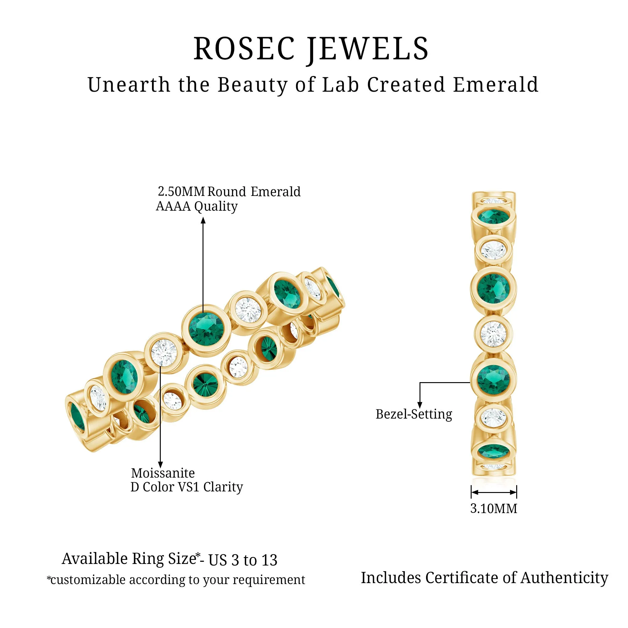 Round Lab Created Emerald Moissanite Eternity Band Ring