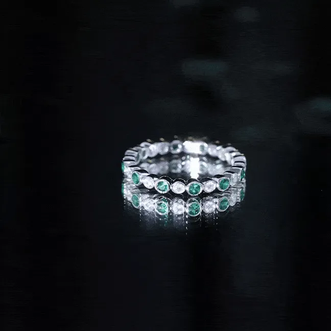 Round Lab Created Emerald Moissanite Eternity Band Ring