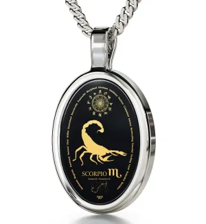 Scorpio Necklace Zodiac Pendant 24k Gold Inscribed on Onyx Stone