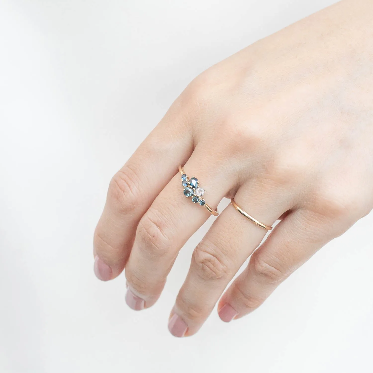 Seven Stones Stardust Cluster Ring  (Sapphire and Moonstone)