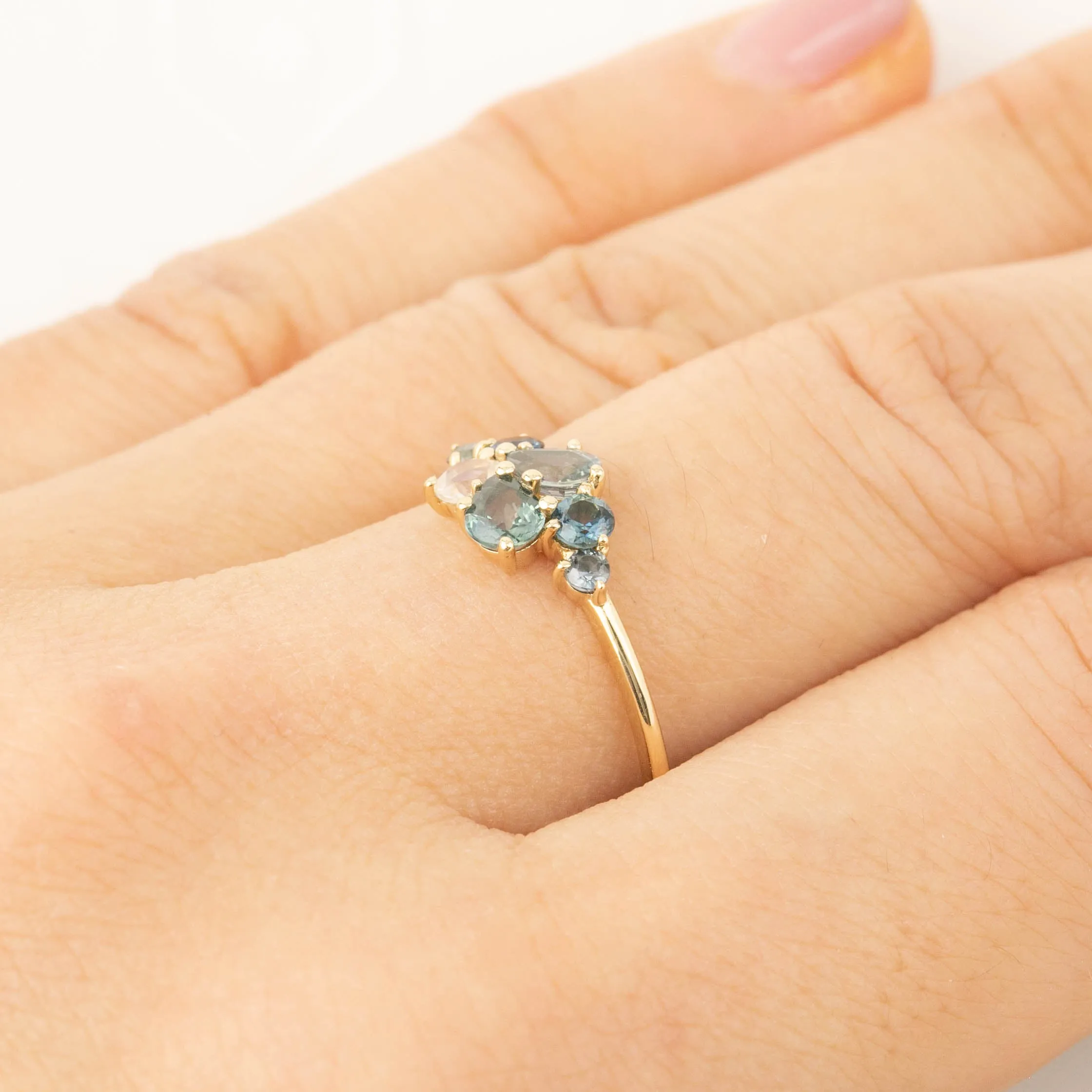 Seven Stones Stardust Cluster Ring  (Sapphire and Moonstone)