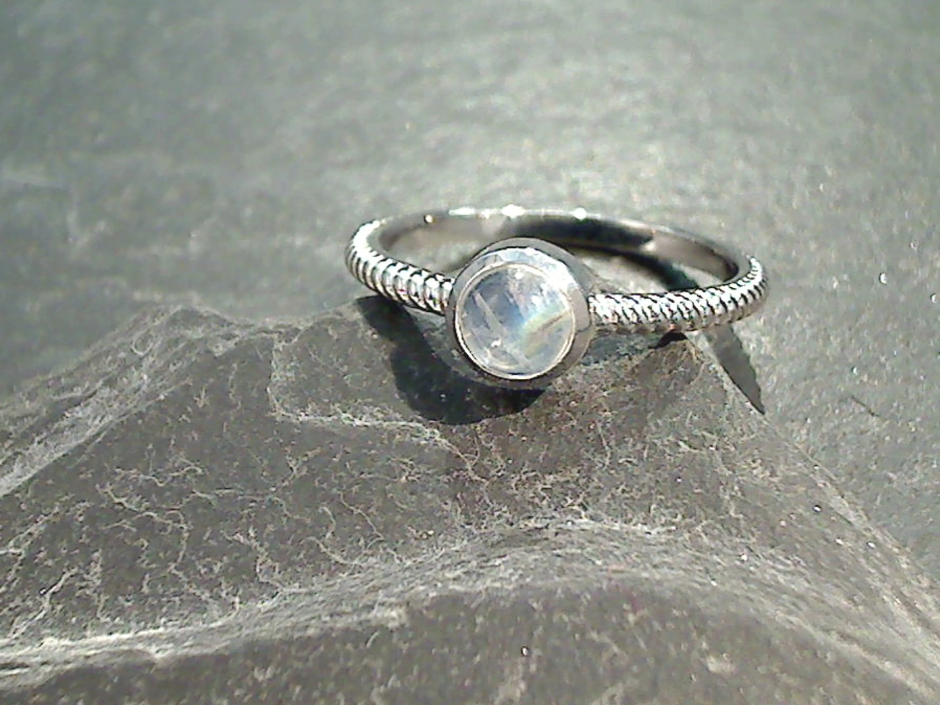 Size 10 Moonstone, Rhodium Plated Sterling Silver Ring