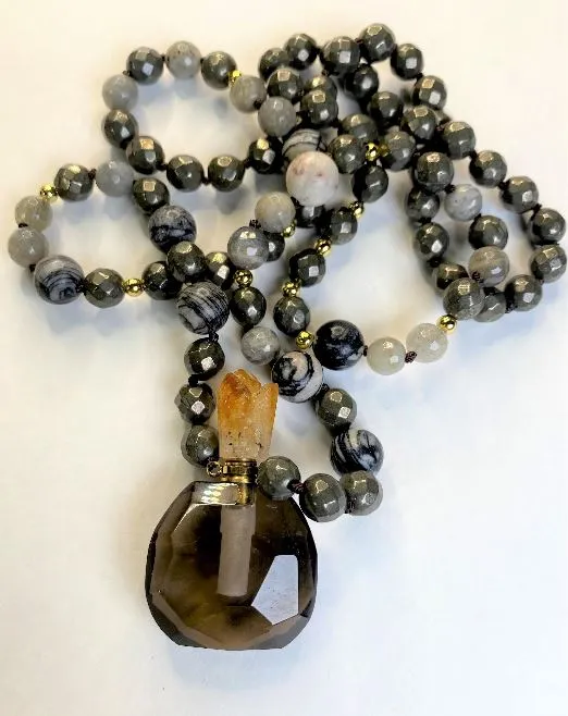 Smoky Quartz Faceted Crystal Bottle Necklace