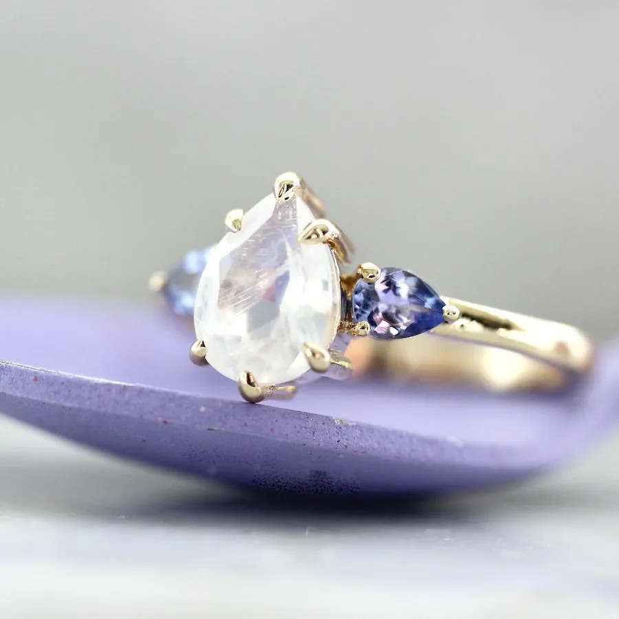 Snowdrop Pear Cut Moonstone Ring