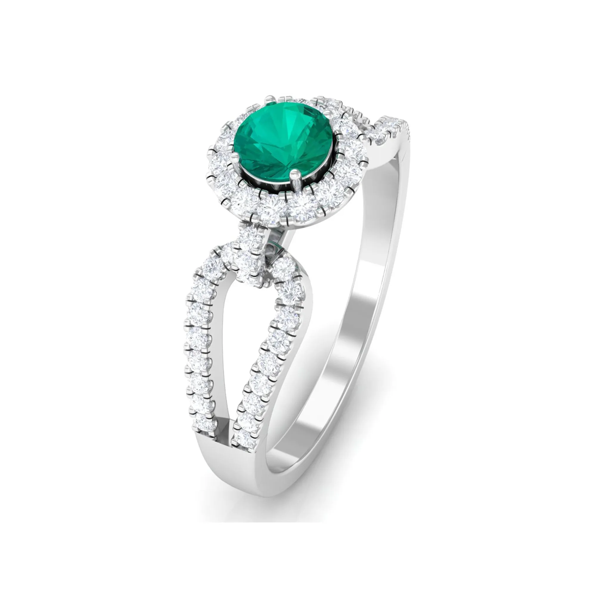 Split Shank Engagement Ring with Emerald and Diamond