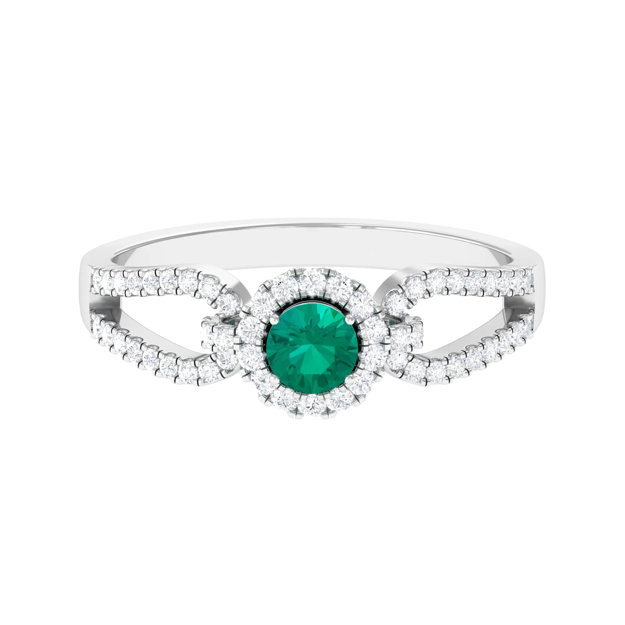 Split Shank Engagement Ring with Emerald and Diamond