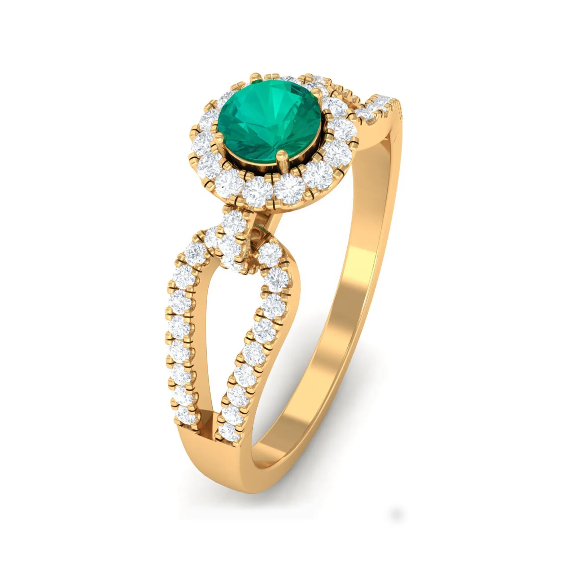 Split Shank Engagement Ring with Emerald and Diamond