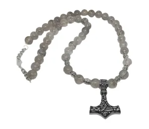 Stainless Steel Mjölnir Necklace with Black Rutile Quartz Crystal