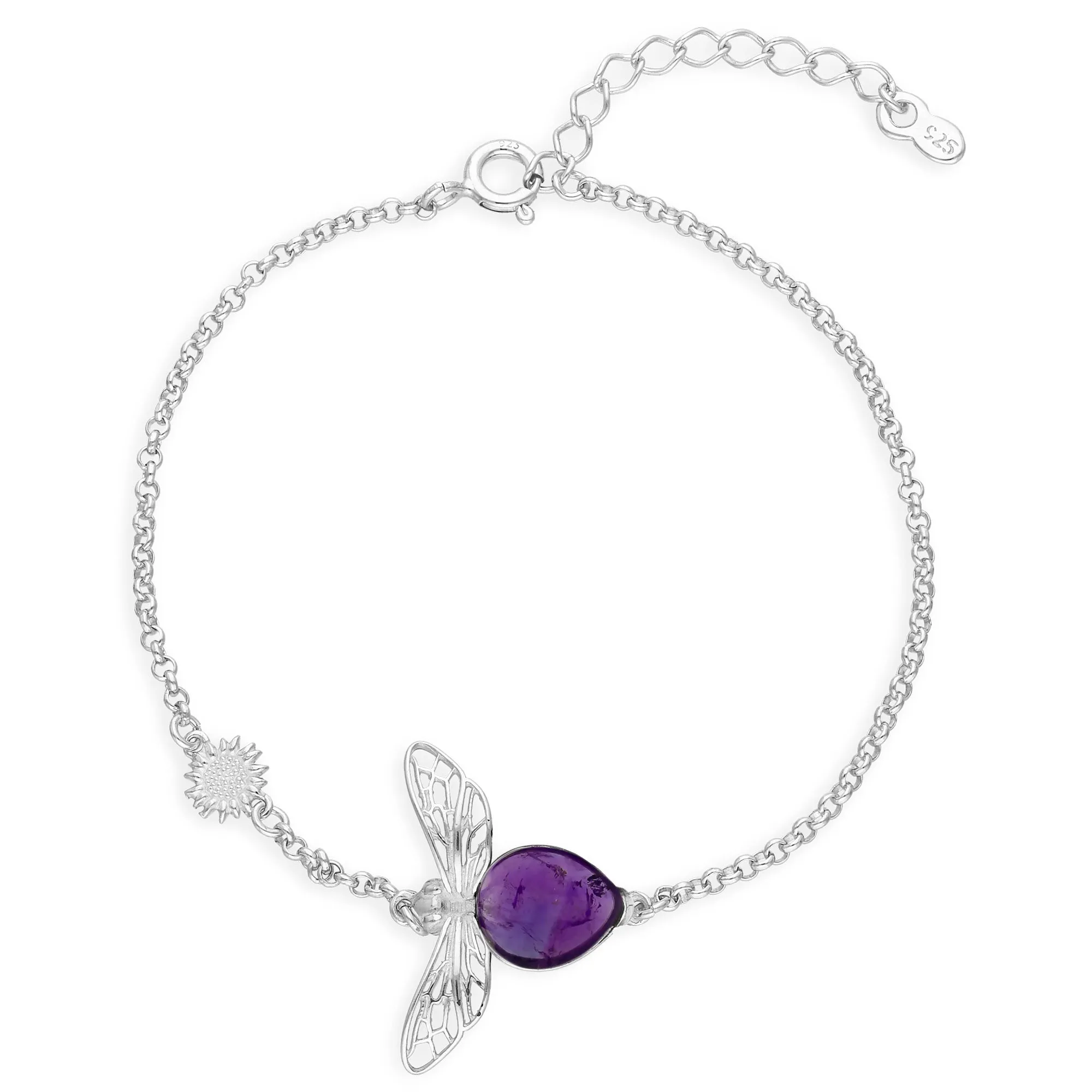 Sterling Silver Amethyst Bumblebee Bracelet