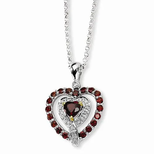 Sterling Silver & Garnet & Diamond Necklace