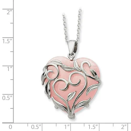 Sterling Silver & Rose Quartz Generous Heart 18in Necklace