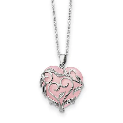 Sterling Silver & Rose Quartz Generous Heart 18in Necklace