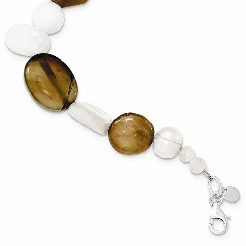 Sterling Silver Carnelian Quartz  Fw Cultured Pearl Bracelet