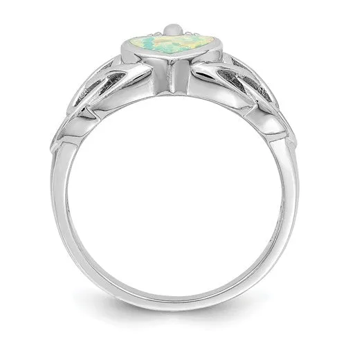 Sterling Silver Lab Created Opal Heart Crown Claddagh Ring