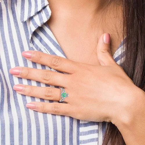 Sterling Silver Lab Created Opal Heart Crown Claddagh Ring