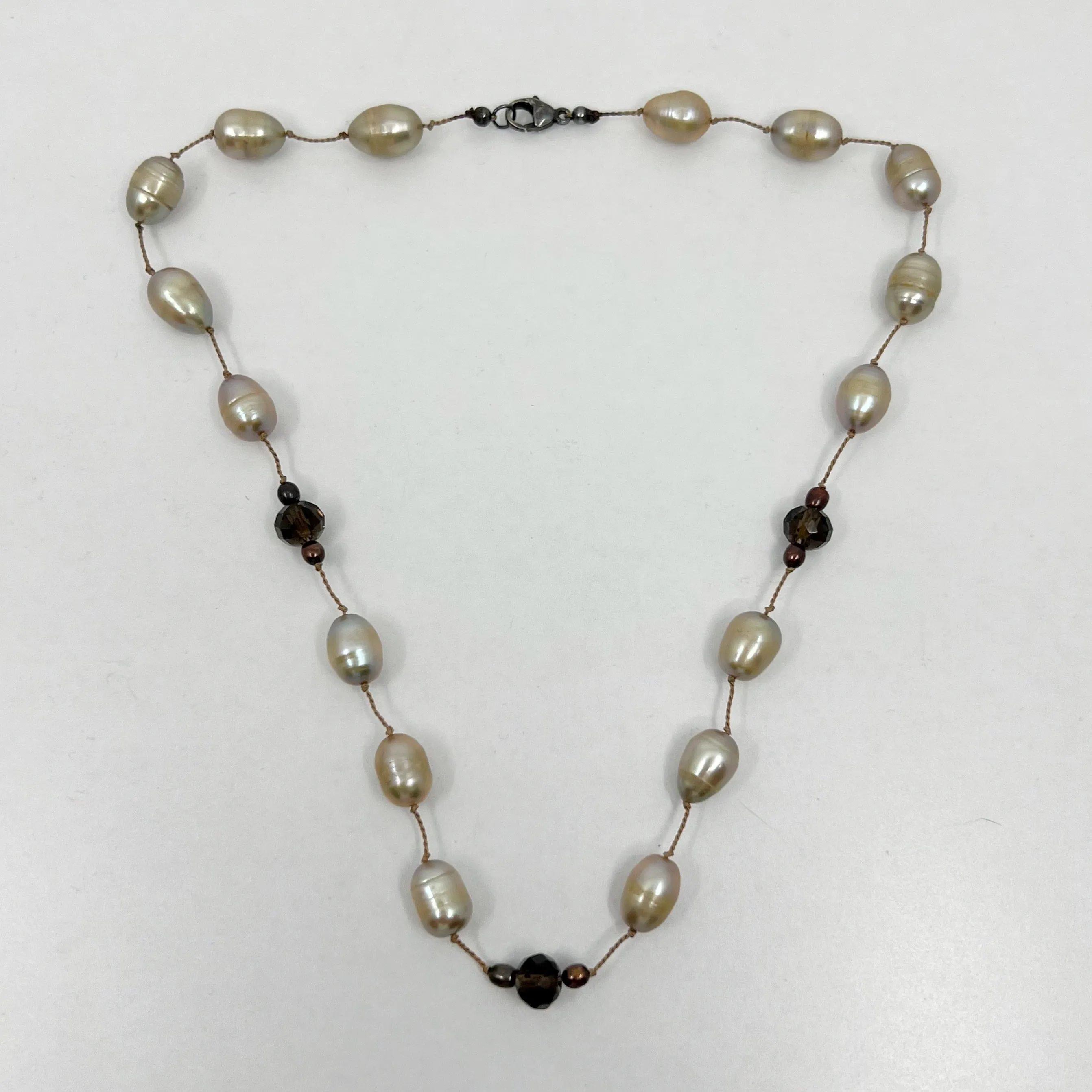 sterling silver pearl & smoky quartz necklace