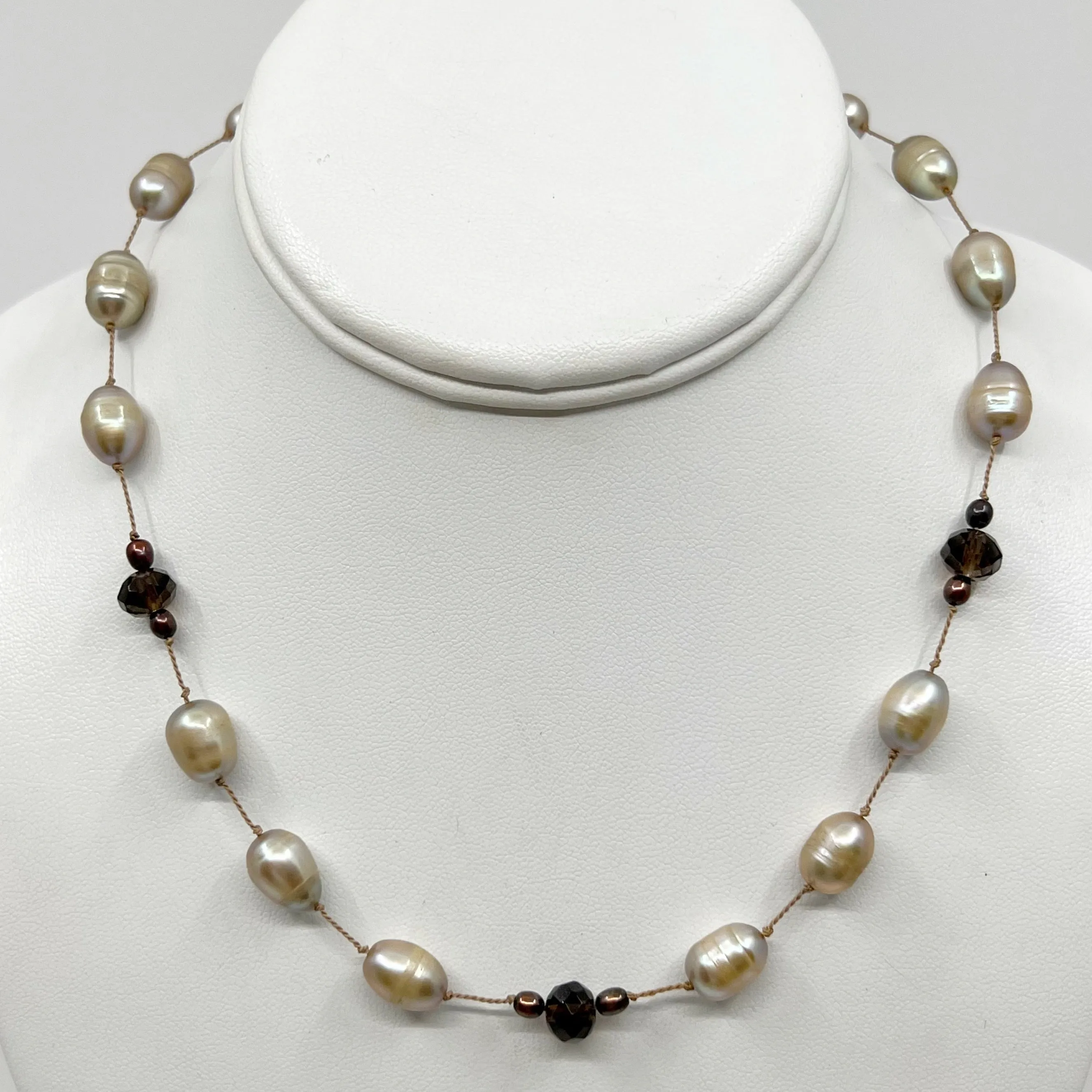 sterling silver pearl & smoky quartz necklace