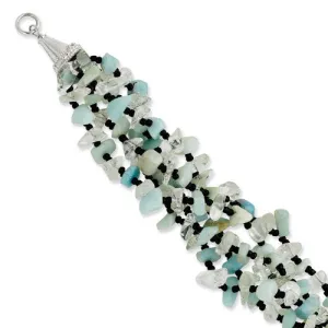 Sterling Silver Quartz Amazonite Onyx Bead Five Strand Bracelet