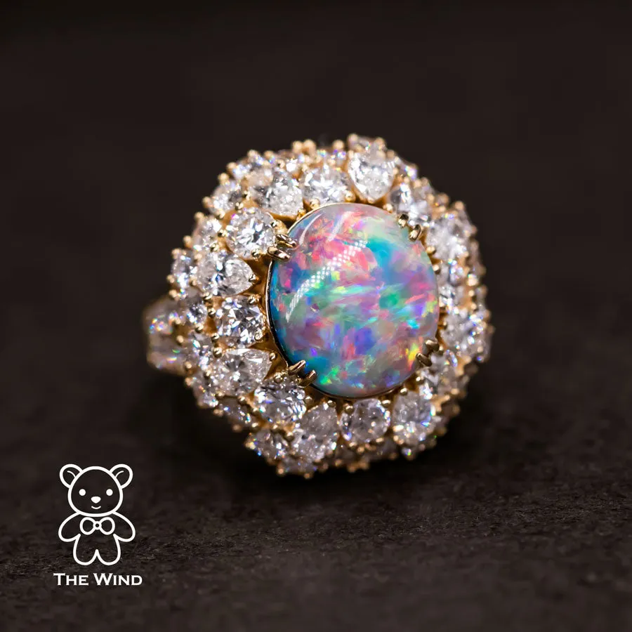 The Magnificent - GIA Certified Vivid Black Opal 5.19 ct Diamond Engagement Ring 18K Yellow Gold