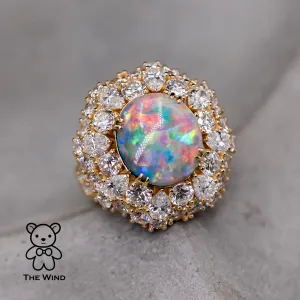 The Magnificent - GIA Certified Vivid Black Opal 5.19 ct Diamond Engagement Ring 18K Yellow Gold