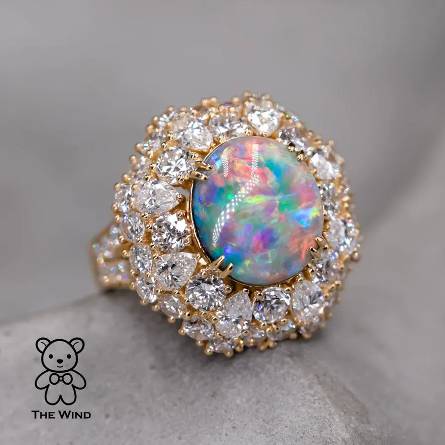 The Magnificent - GIA Certified Vivid Black Opal 5.19 ct Diamond Engagement Ring 18K Yellow Gold