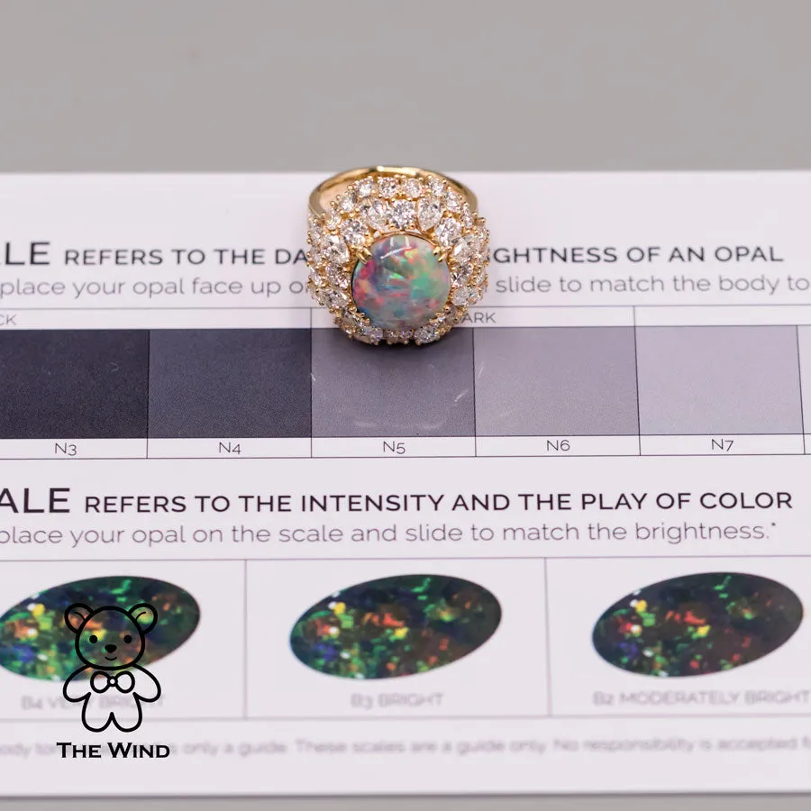 The Magnificent - GIA Certified Vivid Black Opal 5.19 ct Diamond Engagement Ring 18K Yellow Gold