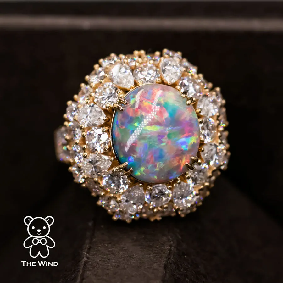 The Magnificent - GIA Certified Vivid Black Opal 5.19 ct Diamond Engagement Ring 18K Yellow Gold