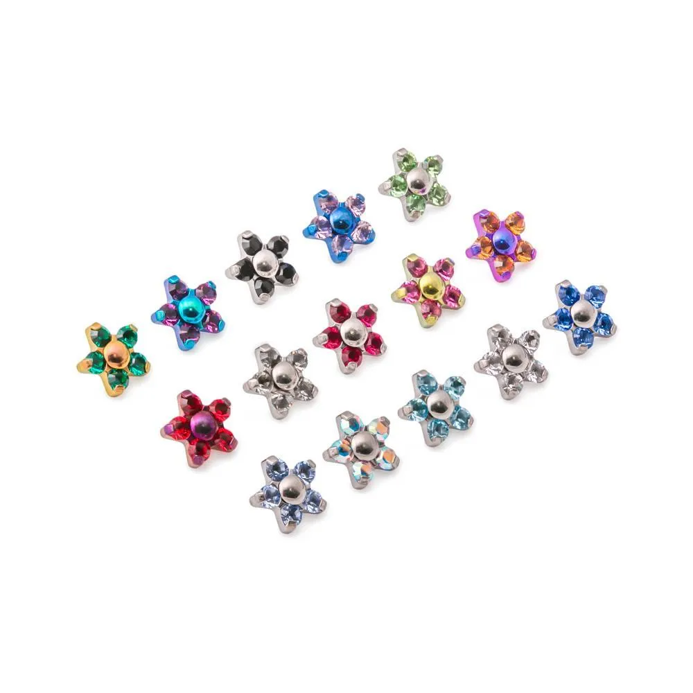 Tilum 14g-12g Internally Threaded Titanium Jewel Flower Top - Price Per 1