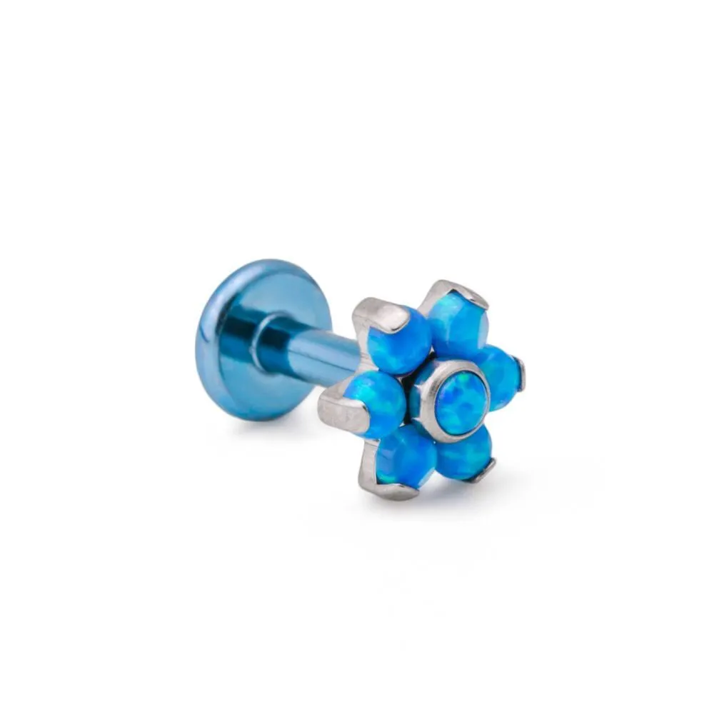 Tilum 14g-12g Internally Threaded Titanium Opal Flower Top with Opal Center - Choose Jewel Color - Price Per 1