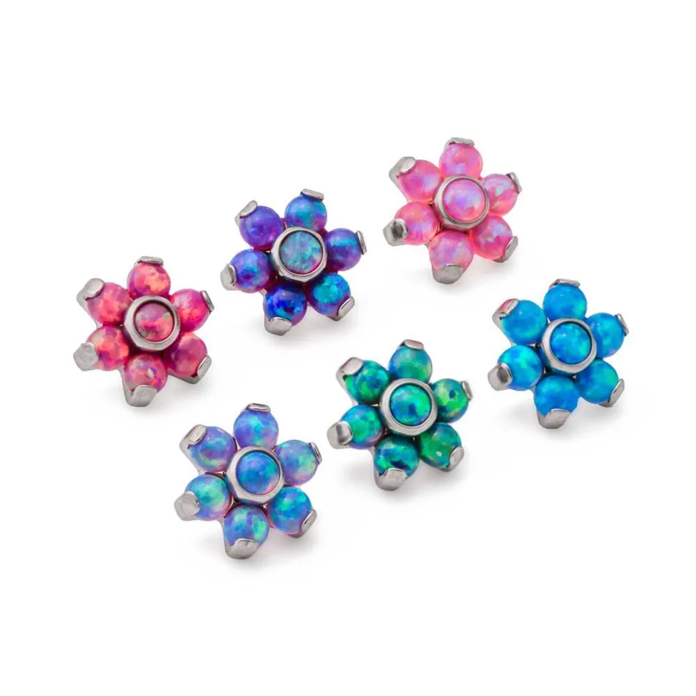 Tilum 14g-12g Internally Threaded Titanium Opal Flower Top with Opal Center - Choose Jewel Color - Price Per 1