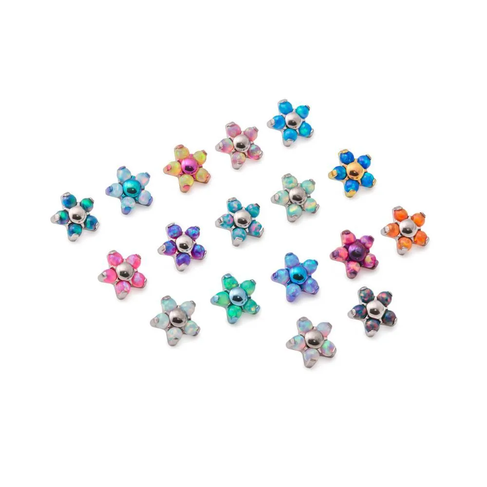 Tilum 18g-16g Internally Threaded Titanium Opal Flower Top - Price Per 1