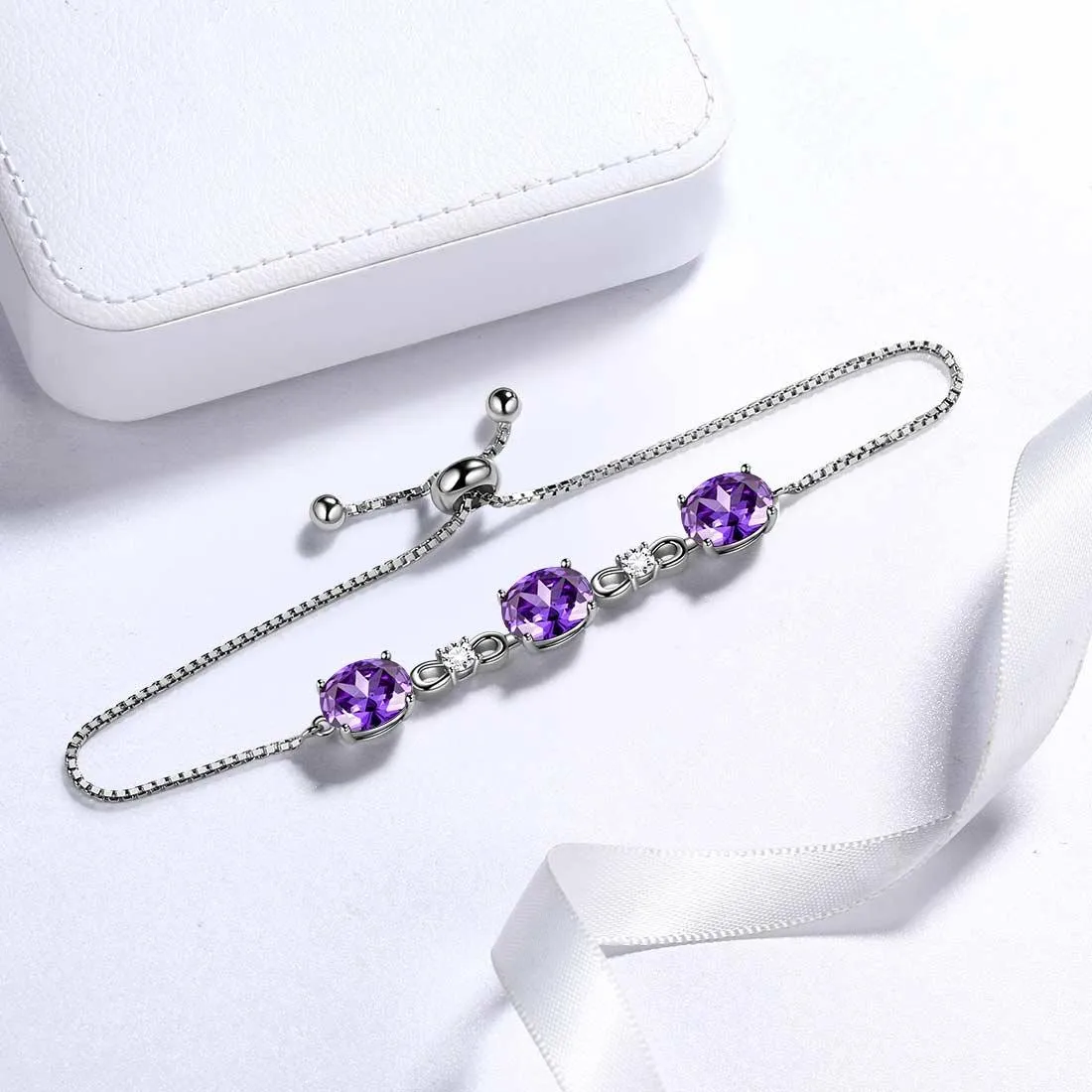 Tokyo Mart Round Birthstone February Amethyst Bracelet Women Girls Jewelry Birthday Gift Sterling Silver