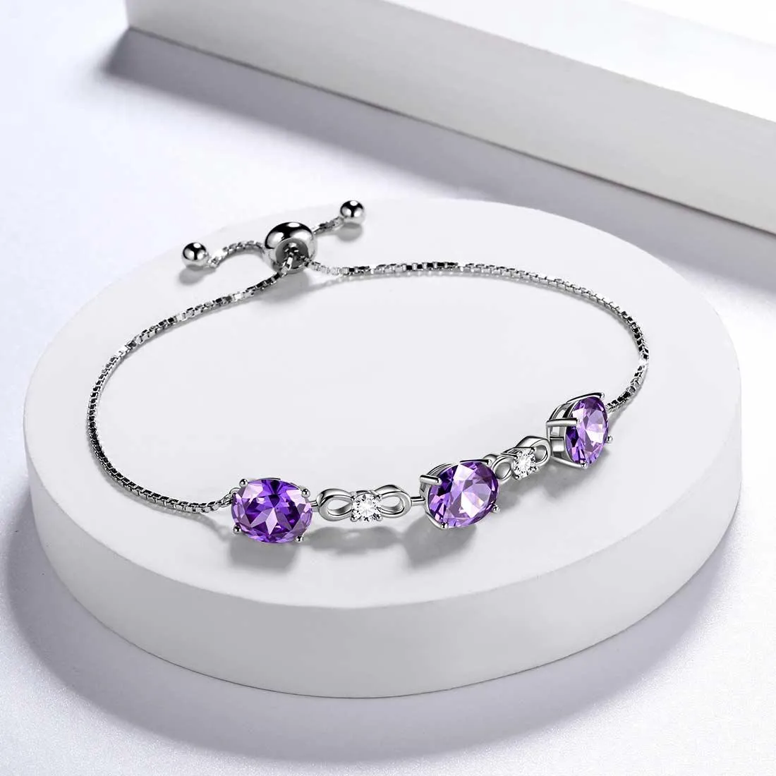 Tokyo Mart Round Birthstone February Amethyst Bracelet Women Girls Jewelry Birthday Gift Sterling Silver